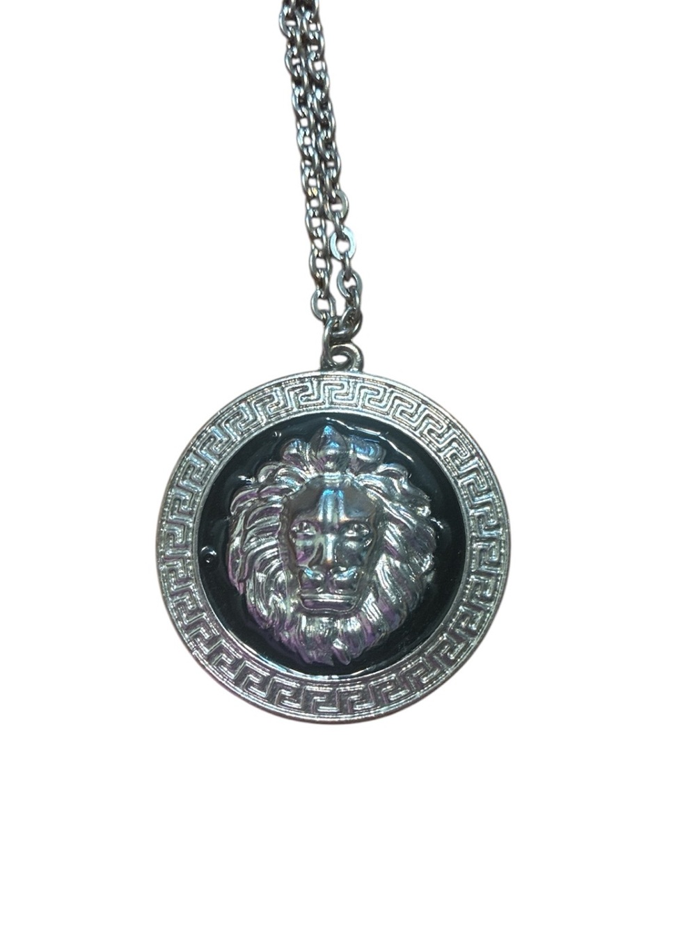 Silver Lion Medallion Pendant Necklace ~ 20 Inches